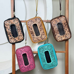Porta Toallitas de Cuero Vacuno de Lujo con Diseño Floral Occidental, Nuevo Estuche de Cuero Artesanal Hecho a Mano para Toallitas Húmedas, para el Tablero del Automóvil y Decoración del Hogar - Product Image 4