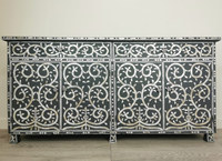 Meuble de salon moderne en panneaux agglomérés avec incrustation de nacre faite à la main, porte plate style Shaker, personnalisable