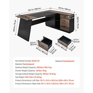 Scrivania Direzionale a L Moderna e Robusta, Capacità 350 LBS, Tavolo da Ufficio in Legno con Cassetti e Armadietto, Scrivanie per Computer - Product Image 3