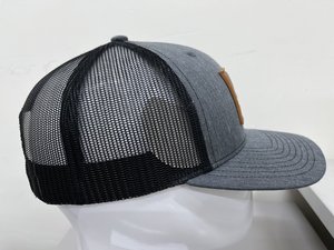 Produced in Vietnam, Adjustable Leather <b>Patch</b> Structured 6 Panel Adult <b>Cool</b> Mesh Trucker Hat, Vintage Classic Minimalist Wear - Product Image 3