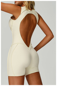 Women Solid Color Backless <b>Yoga</b> <b>Bodysuit</b> High Waist Seamless Racerback Gym Fitness Wear Short Sleeveless One Piece Spandex - Product Image 4