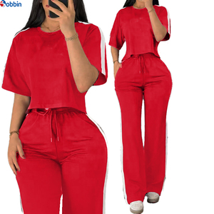 Ensemble de survêtement personnalisé pour femme avec logo - Tenue de sport décontractée AL - Nouvel ensemble 2 pièces pantalon large pour femme - Vêtements de yoga et d'été - Product Image 5