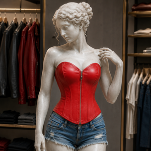 Women's Goth <b>Punk</b> Plus-Size Zipper Leather Lace Corset Shapewear Hip Enhancer Latex Waist Trainer Satin Fabric Seamless Quick - Product Image 1