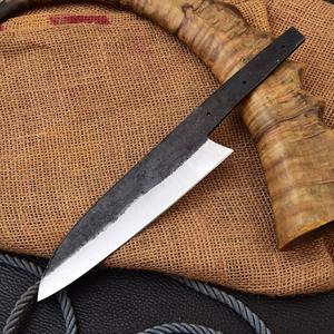 Hand Forged Carbon Steel Kitchen Knife Blank <b>Drop</b> Point Straight <b>Back</b> Bevel Edge 0.5mm Thickness Wood Handle OEM DIY Project - Product Image 1
