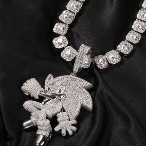 Collier pendentif Sonic the Hedgehog en argent plaqué 925 avec moissanite taille brillant ronde, style hip-hop, bijou unisexe, cadeau - Product Image 3