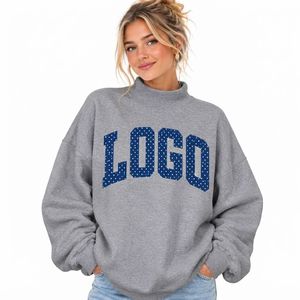 Sudadera Amarilla Extra Grande para Mujer con Ribete de Puntos Azules, Estampado de Letras Personalizado, Cuello Redondo, Manga Larga, Tejido de Algodón - Product Image 2