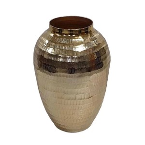 Satin Finish Modern Brass Tabletop <b>Vase</b> Handmade With <b>Ribbed</b> Texture Gold Finish 12.5 In Height 8 In Width Decorative Art Piece - Product Image 2