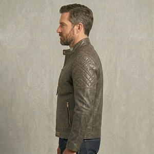 Nouveautés : Blousons motards décontractés pour hommes à col montant en cuir d'agneau véritable avec fermeture éclair et quatre poches pour l'hiver 2026 - Product Image 4