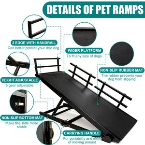 Rampa Plegable de Madera para Perros con Tapete de Goma Antideslizante y 3 Barandas Laterales de Seguridad Extraíbles para Sofá o Cama - Camas y Accesorios para Mascotas - Product Image 5