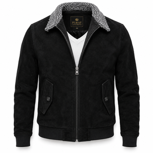 FURAT LEATHERS Hot Selling Breathable <b>Mens</b> Leather <b>Suede</b> <b>Jacket</b> Stand Collar Front Zipper Autumn Casual Polyester Lining Solid - Product Image 1