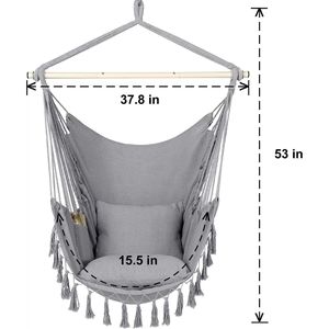 Chaise suspendue avec coussin et pompons gris clair - Product Image 6