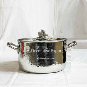 Juego de utensilios de cocina de lujo de 4 piezas de acero inoxidable martillado, olla y sartén premium europeas plateadas, tapas ecológicas tipo calabaza para alimentos - Product Image 6