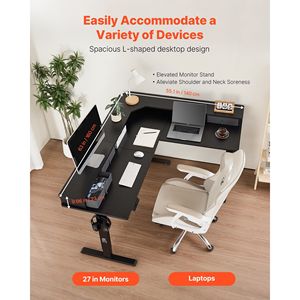 Scrivania da Gaming Angolare a L Regolabile Elettricamente con Doppi Ganci, Cassetti in Tessuto e Supporti CPU - Arredamento per Computer - Product Image 3