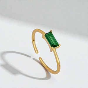 Gold Vermeil Emerald Quartz Baguette Adjustable <b>Ring</b> Minimalist Dainty Gemstone Wholesale Fashion Jewelry for Women - Product Image 1
