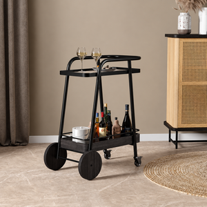<b>Metal</b> Bar <b>Trolley</b> Rolling Drink Cart Two Tier Beverage Storage Rack <b>with</b> <b>Wheels</b> for Hotel Living Room - Product Image 1