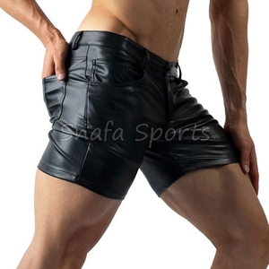 กางเกงขาสั้นหนังดีไซน์เนอร์สำหรับผู้ชายรุ่นใหม่ ระบายอากาศได้ดี สีพื้น เอวปรับได้ รับผลิตแบบ OEM - Product Image 3