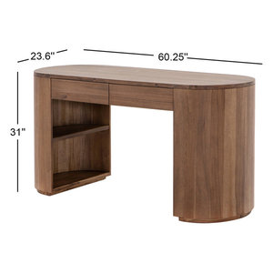 Modern <b>Wooden</b> Writing <b>Desk</b> with Two <b>Drawers</b> Walnut Finish Minimalist Home Office <b>Desk</b> Contemporary Study Table Bedroom Furniture - Product Image 3