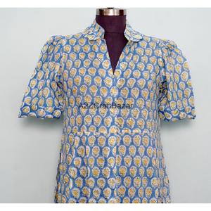 Robe de mariée bohème moderne, robe d'été mi-longue, imprimé floral fait main, coton, robe décontractée pour femme, style kangourou, coupe évasée - Product Image 2