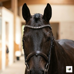 Fast-<b>Change</b> Stud Loop Horse Browband High Sparkle 10mm Rivoli Crystal Black Diamond Grey Crystal Curved Leather Equestrian Tack - Product Image 2
