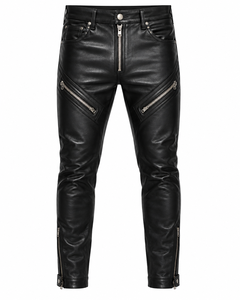 Pantalones de Motociclista Negros de Cuero Genuino para Hombre, Marca Saleh Enterprises, Corte Ajustado, Estilo Vintage, Resistentes al Viento, Ecológicos, con Cierre Diagonal - Product Image 2