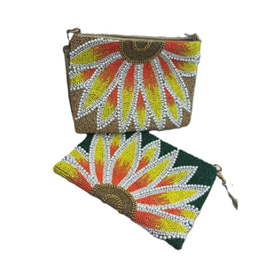 Porte-monnaie artisanal style classique tournesol perlé, broderie et impression typographique, doublure sur mesure – Usage quotidien, idéal pour offrir - Product Image 1