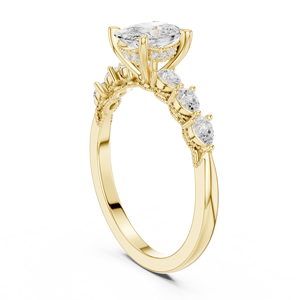 Bague de fiançailles en or jaune avec diamant de laboratoire taille coussin et pierres latérales, bague de mariage pour femme, bijoux fins - Product Image 3
