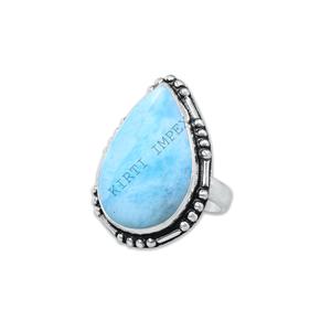 Anillos de declaración bohemios para mujer, Plata de Ley 925 sólida con forma de pera grande, Larimar azul, piedras preciosas naturales, regalos de boda perfectos - Product Image 1