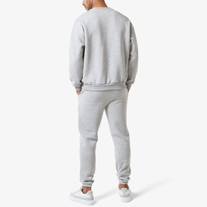 Conjunto Deportivo de Algodón Gris para Hombre, Cuello Redondo, Manga Larga, Color Sólido, Pantalones Casuales con Bolsillos Laterales, Cintura Elástica, Ropa de Otoño - Product Image 3