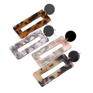 Boucles d'oreilles pendantes en bois et résine, double carré creux, irrégulières, style bohème, tendance coréenne, minimaliste, certifiées - Product Image 3