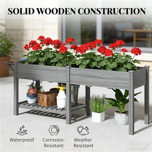Casetta da Giardino Rialzata in Legno Grigio con Vano Portaoggetti per la Coltivazione - Product Image 4