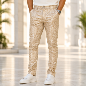 Pantalon en cuir de serpent pour homme, style python exotique, pantalon en cuir gaufré serpent pour homme |   Pantalon en cuir à motif python - Product Image 4