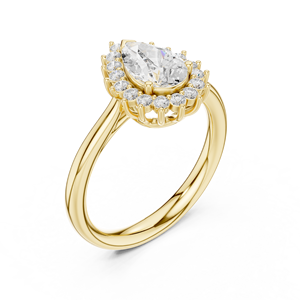 Anillo de Compromiso de Oro Amarillo con Diamantes en Forma de Pera y Halo para Mujer, Elegante Joyería Nupcial para Boda - Product Image 3