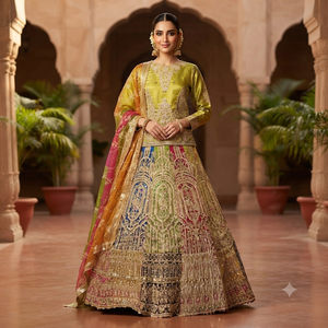 Vestido de Novia de Lujo con Bordado Dorado en Satén, Corte en A, Escote en V, Sin Mangas, Largo hasta el Suelo, Hecho a Mano, con Protección Solar - Product Image 2