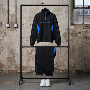 Conjunto Deportivo de Dos Piezas para Mujer, Sudadera con Cierre de Cremallera, Pantalones Deportivos, Estilo Casual, Color Negro y Azul - Product Image 3