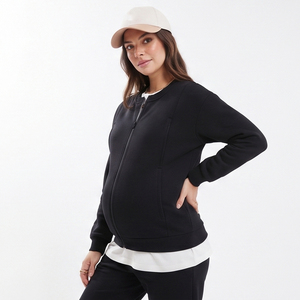<b>Nursing</b> Breastfeeding Jackets Ladies 100% Cotton Fleece Maternity Bomber Jacket Women's Crew Neck <b>Nursing</b> Maternity Jackets - Product Image 2