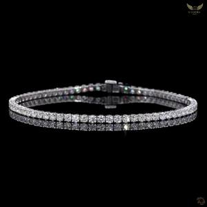 Bracelet tennis en or blanc 9 carats avec diamants de laboratoire taille ronde classique, bracelet tennis éternité de luxe, bijoux fins - Product Image 1
