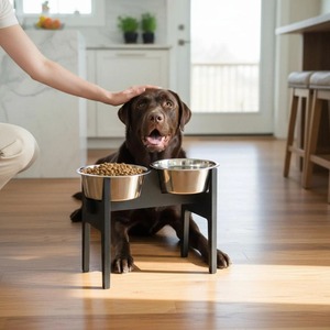 Soporte de Madera Resistente con Doble Tazón de Acero Inoxidable para Comida de Mascotas, para Gatos, Perros y Cachorros - Product Image 4