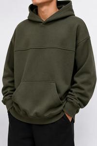 Sudadera con Capucha de Forro Polar para Hombre, Oversize, Holgada, Verde Oliva, con Logo Frontal, Diseño Casual de Color Liso con Bolsillos, Ecológica, para Invierno, ODM, MOQ Bajo - Product Image 2
