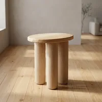 Table basse scandinave moderne en bois avec plateau rond et pieds texturés, facile à nettoyer, meuble de salon