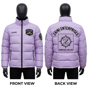 Chaqueta Acolchada para Hombre de Poliéster Premium de 300 GSM, Color Lavanda, con Paneles Acolchados, Bordado Personalizado, Parche de Chenilla, Insignia Tejida, OEM - Product Image 1