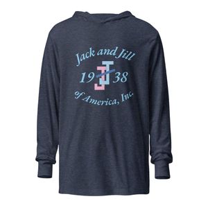 T-shirt unisexe à capuche en coton doux bleu marine chiné à manches longues avec lettres graphiques – Vêtement décontracté léger et tendance - Product Image 1
