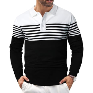 เสื้อโปโลชายลายทาง แขนยาว/สั้น ทรงเข้ารูป สไตล์ลำลอง สีตัดกัน ผ้าฝ้าย เสื้อยืดกอล์ฟ - Product Image 4