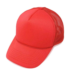 Wholesale Mens Red Trucker Cap Mesh Back Snapback Baseball Hat Adjustable Curved Brim Breathable Casual Outdoor Cap Style - Product Image 1