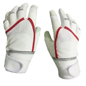 Pink Sinewy Sports Leather Batting <b>Gloves</b> With <b>Red</b> Trim Hook And Loop Closure Unisex Adult Training Comfortable Grip - Product Image 2