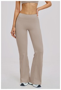 High Waist <b>Flared</b> Leg <b>Yoga</b> <b>Leggings</b> Full Length Solid Color Seamless Spandex Nylon Four-Way Stretch Workout Pants - Product Image 2