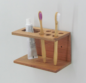 Custom Made Latest Design Mango Wood <b>Toothbrush</b> <b>Holder</b> Natural finished For Modern Bathroom 1 Tube & 4 <b>Toothbrush</b> Slots - Product Image 3