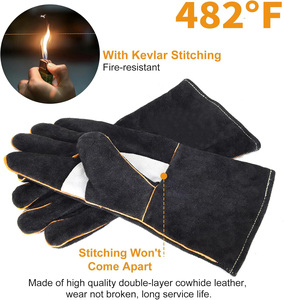 Guantes de Soldadura Hechos de Cuero Vacuno de Doble Capa de Alta Calidad, Diseño Personalizado, Guantes de Soldador Industriales para Construcción - Product Image 3