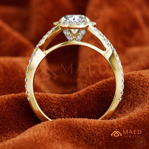 Gold Plated Round Cut Halo Engagement <b>Ring</b> Women Twisted Split Shank Pave Band American Diamond <b>CZ</b> Wedding <b>Ring</b> - Product Image 3