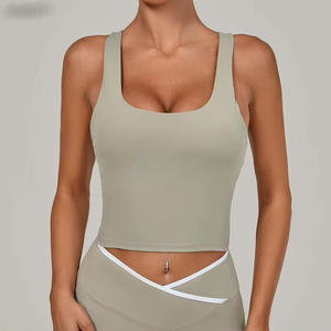 Haut court côtelé extensible quatre directions pour femme, idéal pour le yoga, la gym, le fitness, la course et l'entraînement, vente en gros personnalisée - Product Image 1