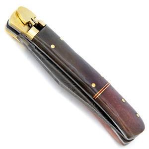 Cuchillo de bolsillo plegable de acero de Damasco hecho a mano con mango de madera y funda de cuero, cuchillos de supervivencia al por mayor, Pasha Enterprises - Product Image 2